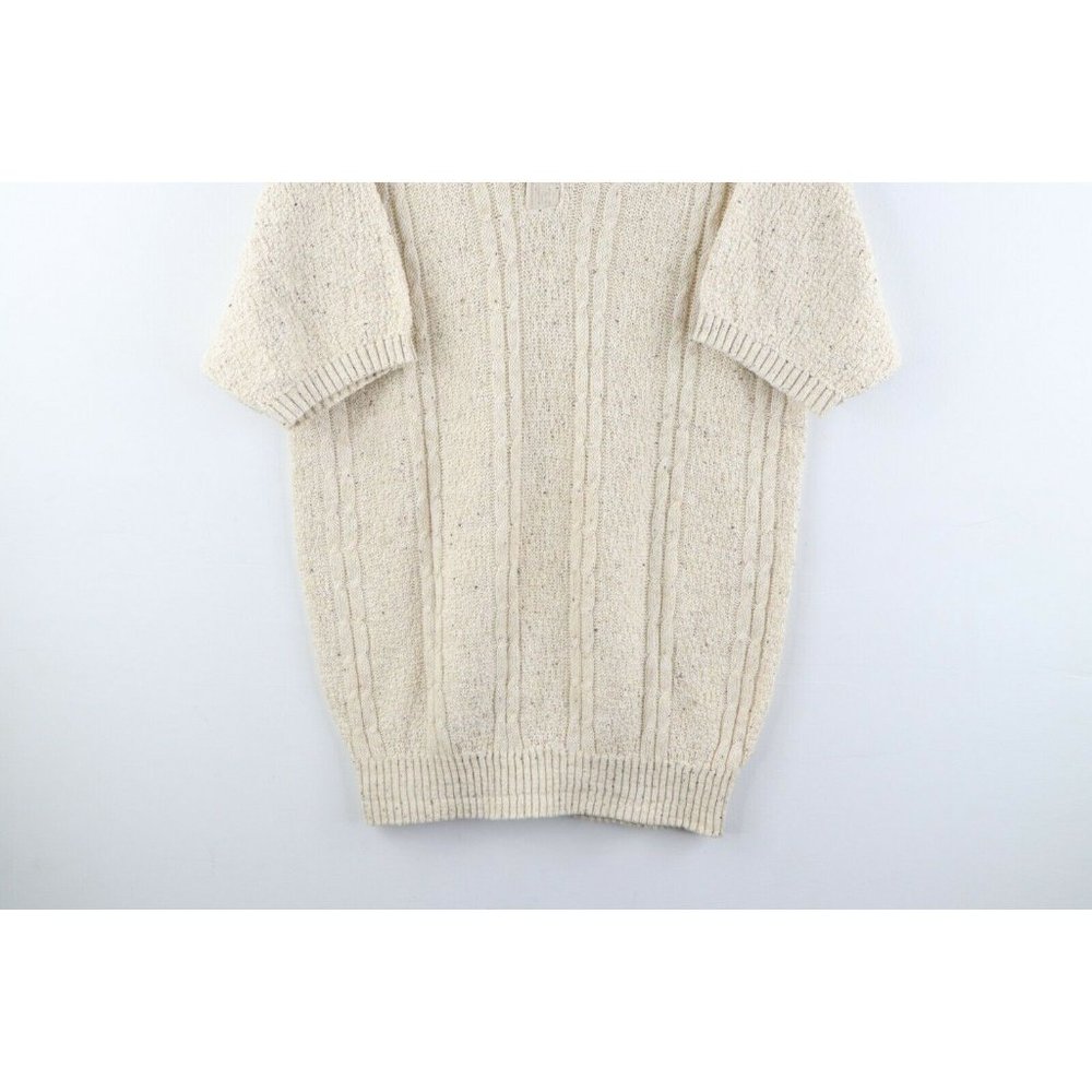 Vintage 70s Rockabilly Mens Medium Cable Knit Collared Short Sleeve Polo Sweater - Picture 3 of 7